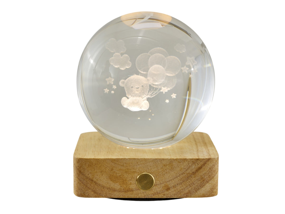 Sfera lampada led con orso su base quadrata 8x10cm