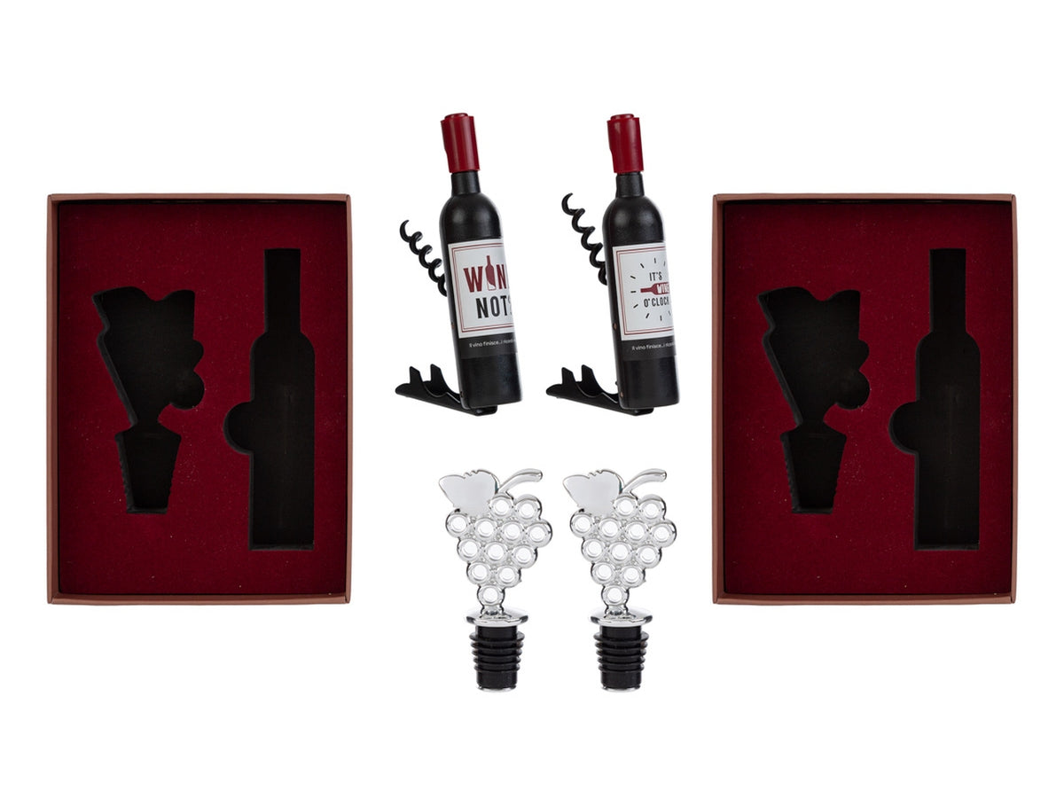 Wine time accessori vino in scatola con apribottiglia e tappo in 2 assortimenti