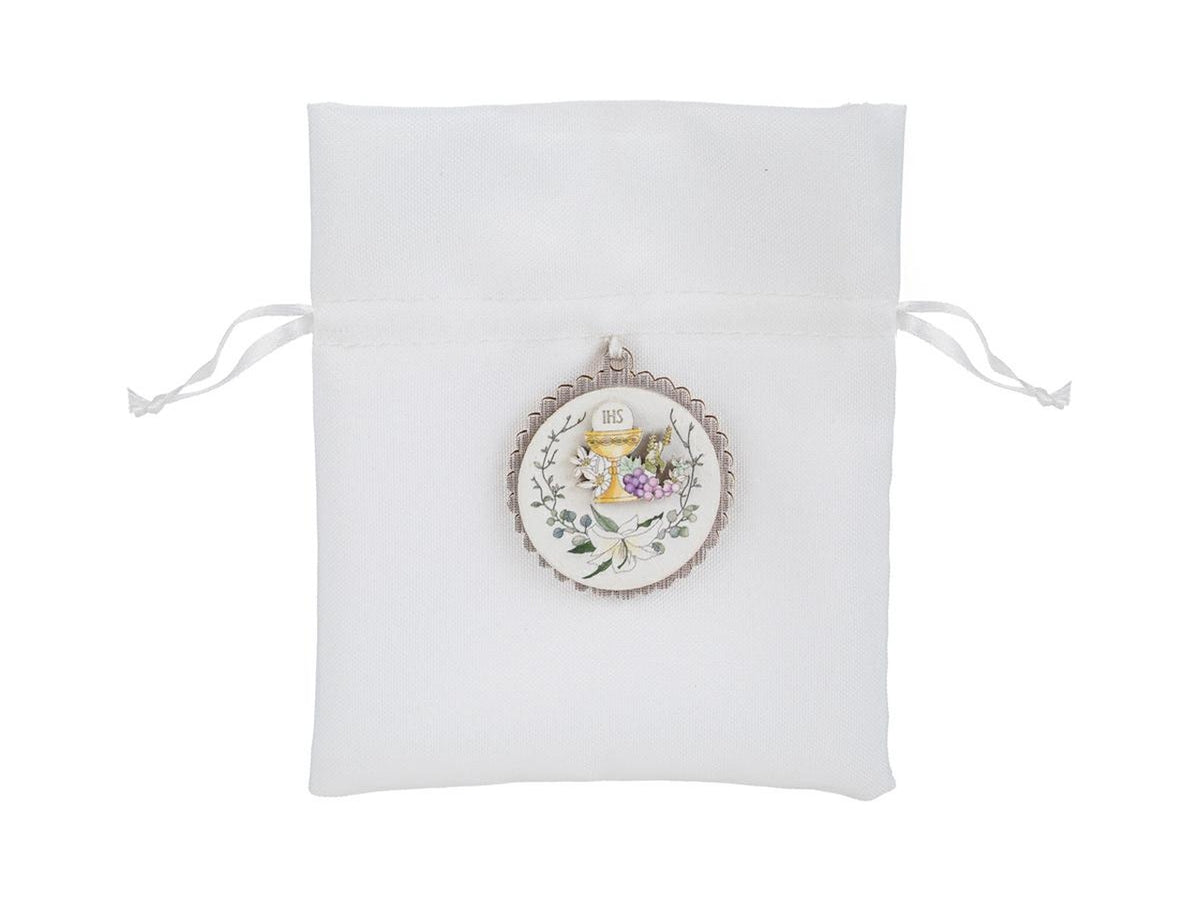 Sacchetto bianco con applicazione comunione 12x13cm