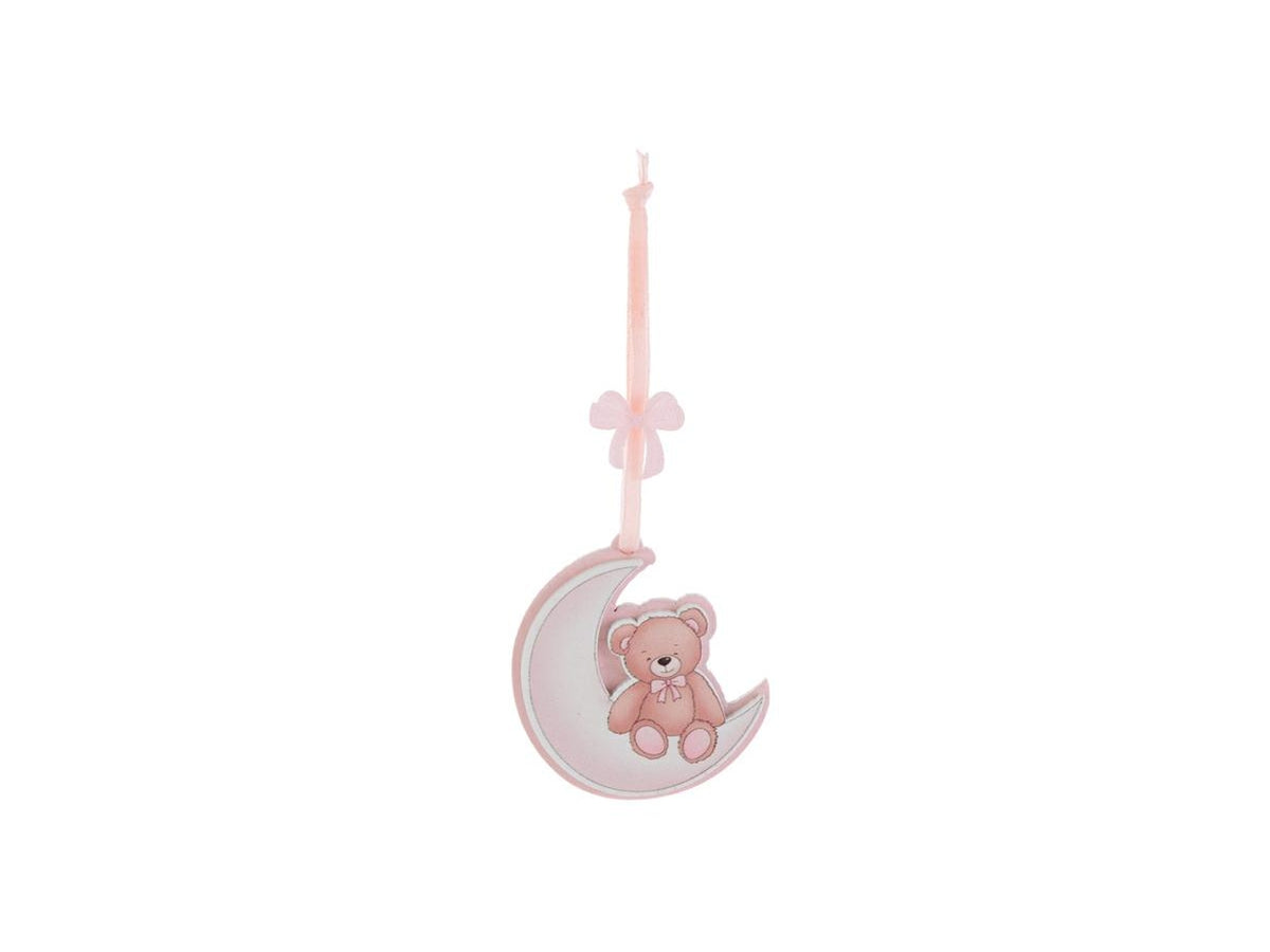 Appendino orso su luna 4,5x4,5cm rosa