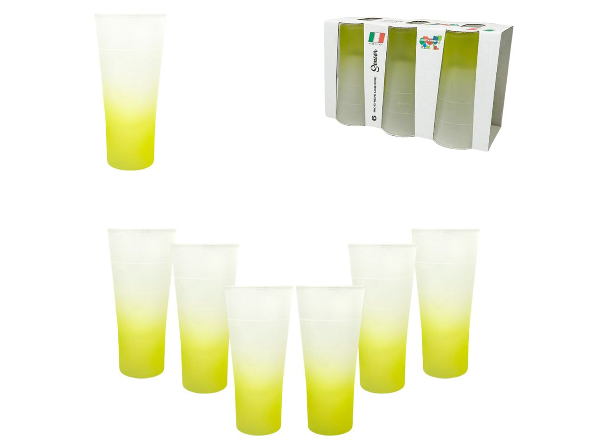 Bicchiere liquore senior di colore giallo la scatola contiene 6 bicchieri