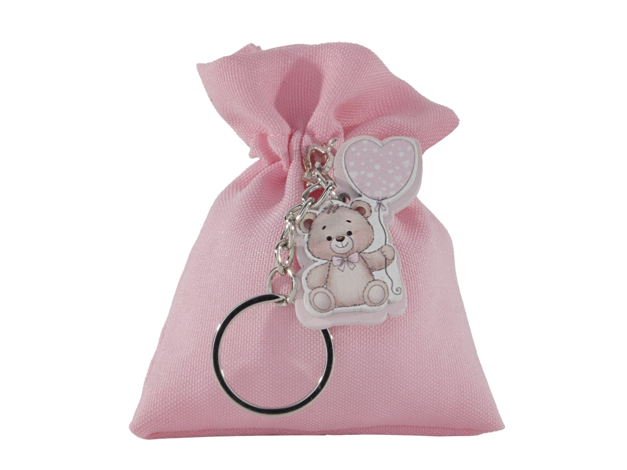 Toys sacchetto portaconfetti 8x10cm rosa con portachiavi orsetto