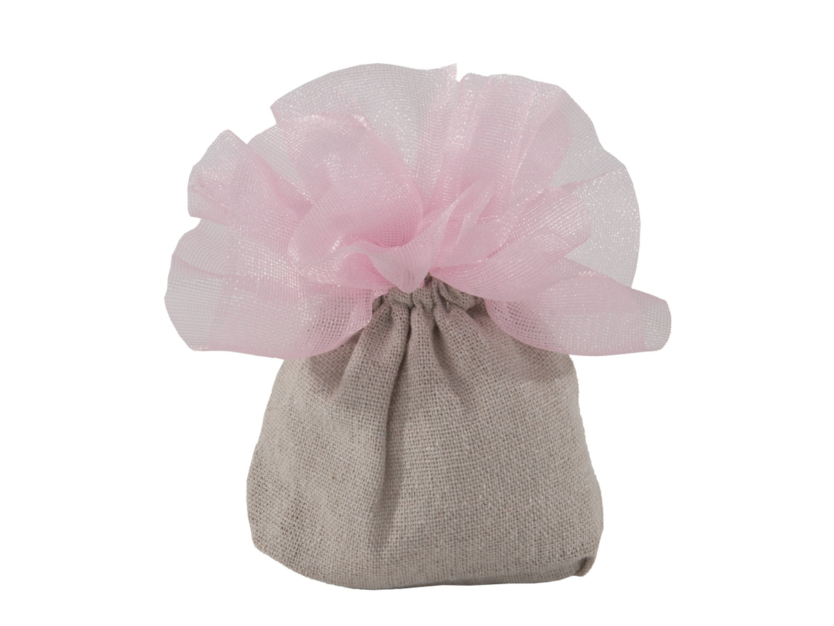 Campagna sacchetto portacontetti in tessuto 10x13cm naturale e rosa