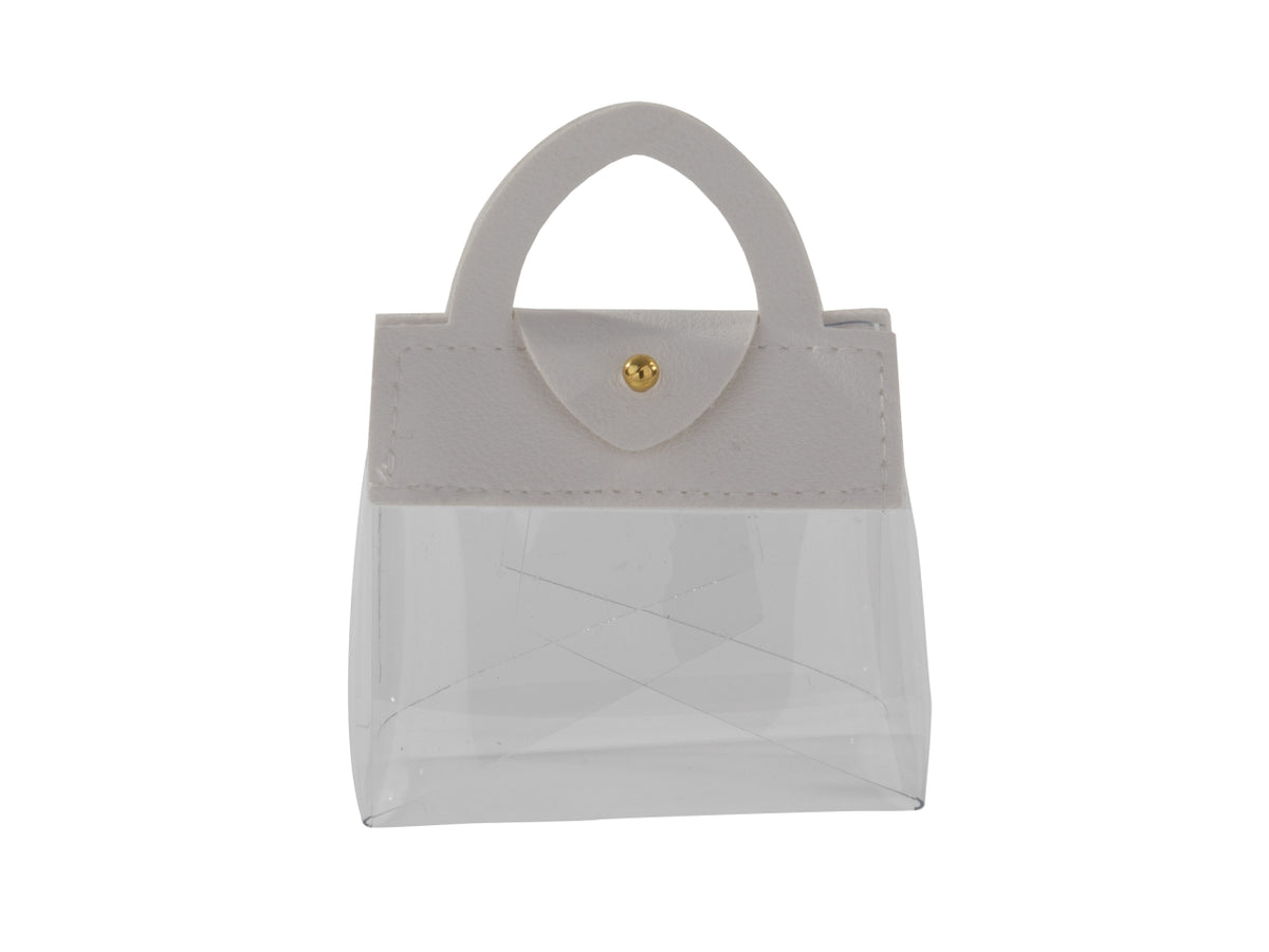 Grazia borsetta portaconfetti 7xh.9cm in pvd ed ecopelle trasparente e bianco
