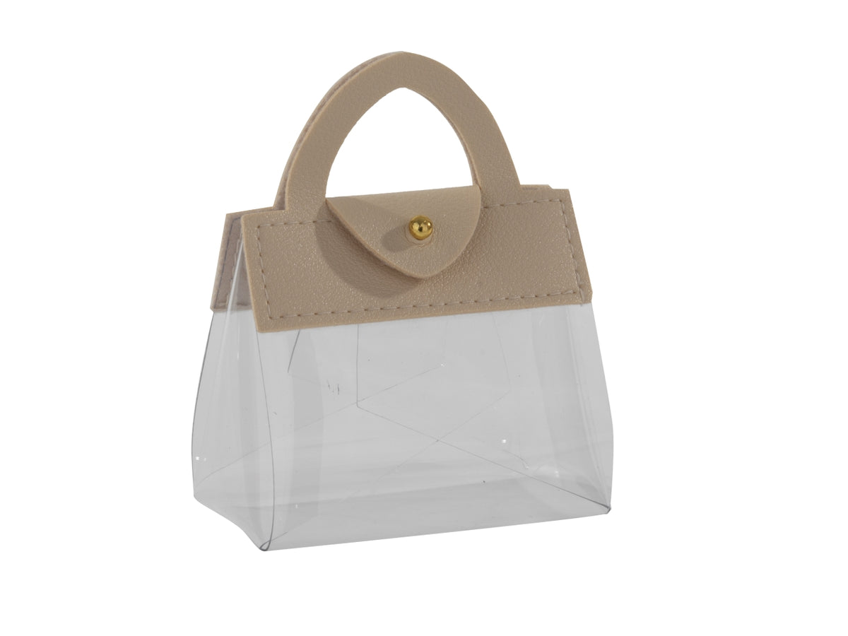 Grazia borsetta portaconfetti 7xh.9cm in pvd ed ecopelle trasparente e crema