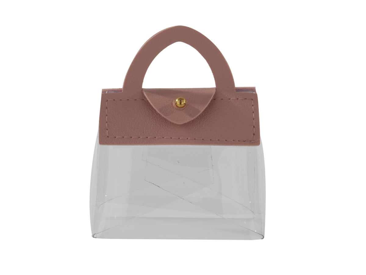 Grazia borsetta portaconfetti 7xh.9cm in pvd ed ecopelle trasparente e rosa antico