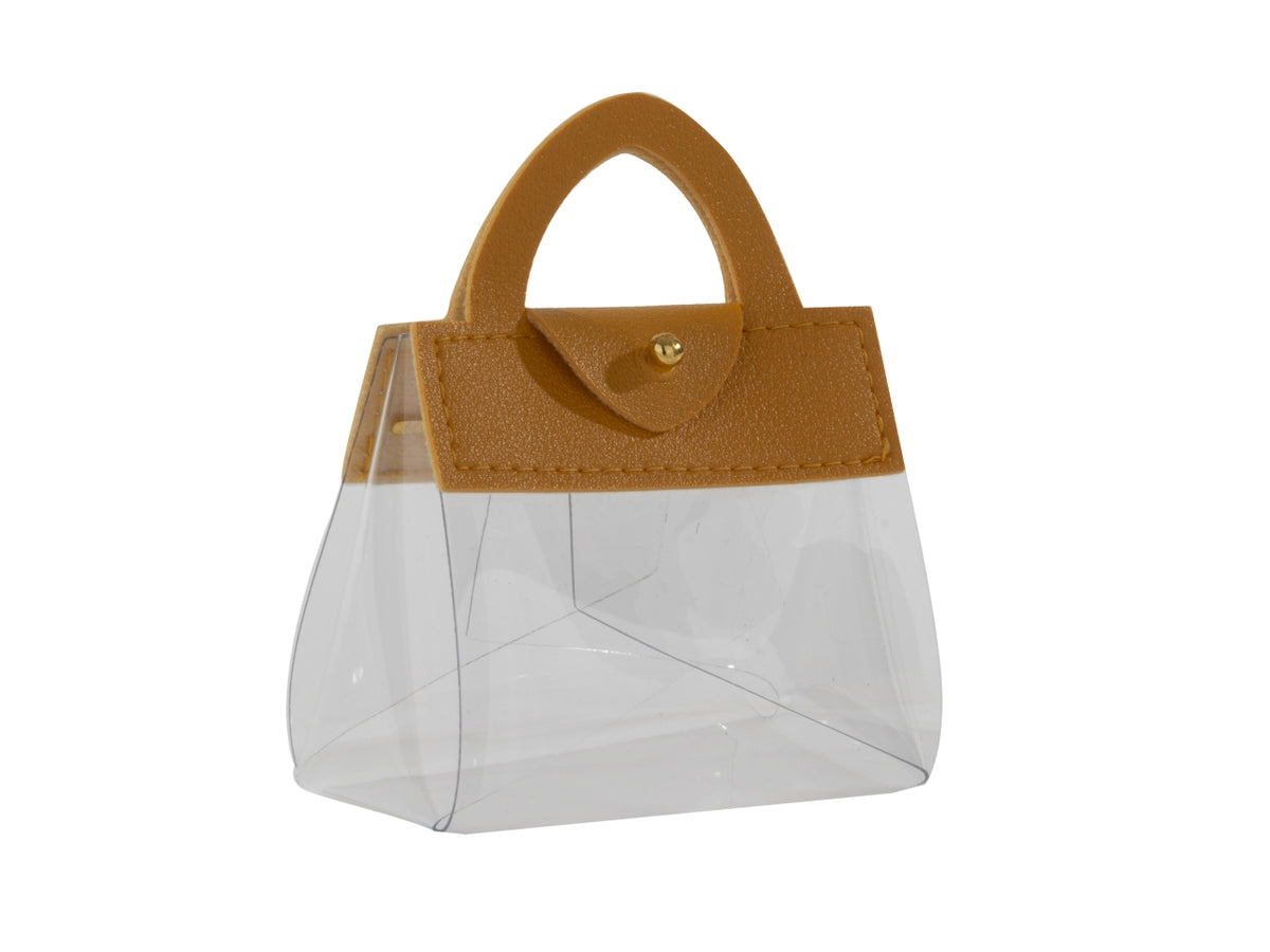 Grazia borsetta portaconfetti 7xh.9cm in pvd ed ecopelle trasparente e senape