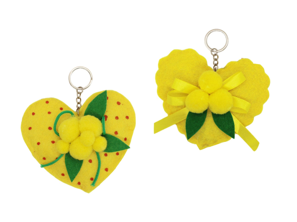 Portachiavi cuore 11cm con mimose giallo