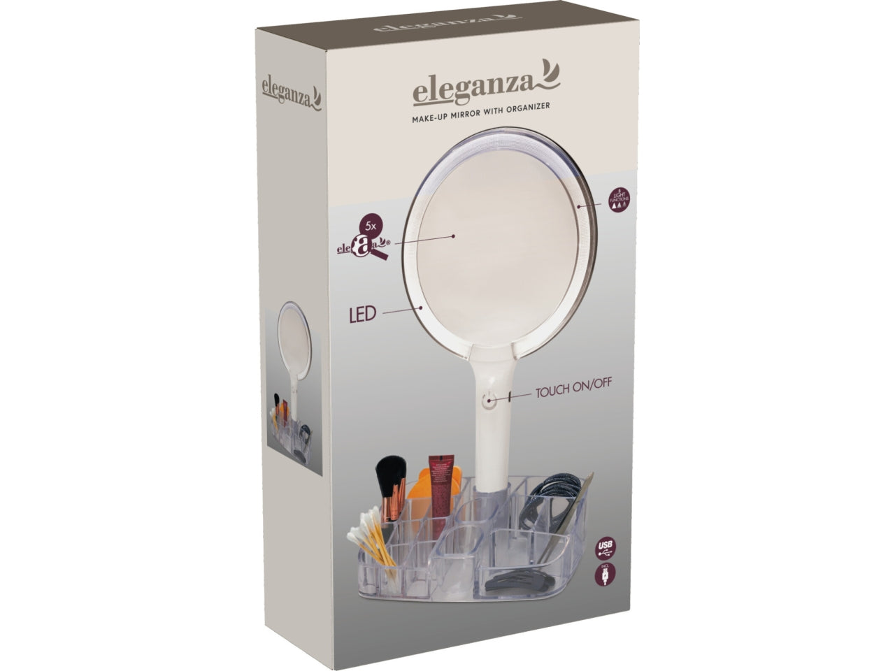 Specchio led per make-up con porta trucchi