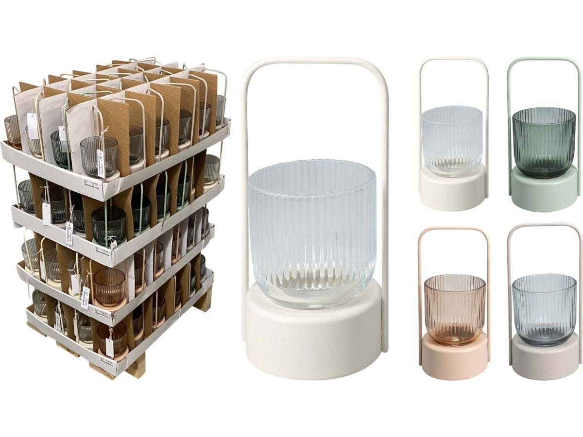 Lanterna porta tealight 10x20cm con manico, 4 colori assortiti