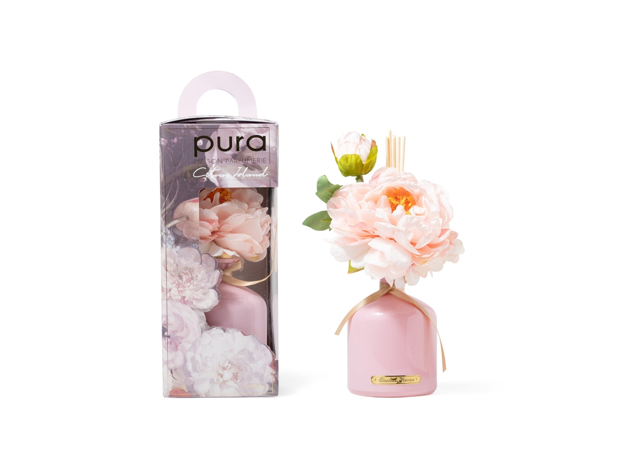Diffusore con bacchette e fiori 500ml, fragranza citrus island
