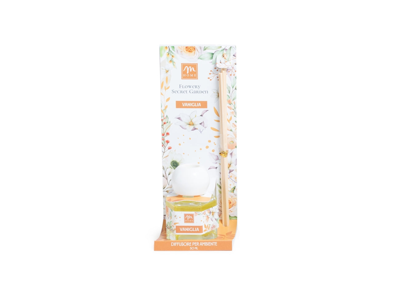 Diffusore con bacchette 50ml, fragranza vaniglia