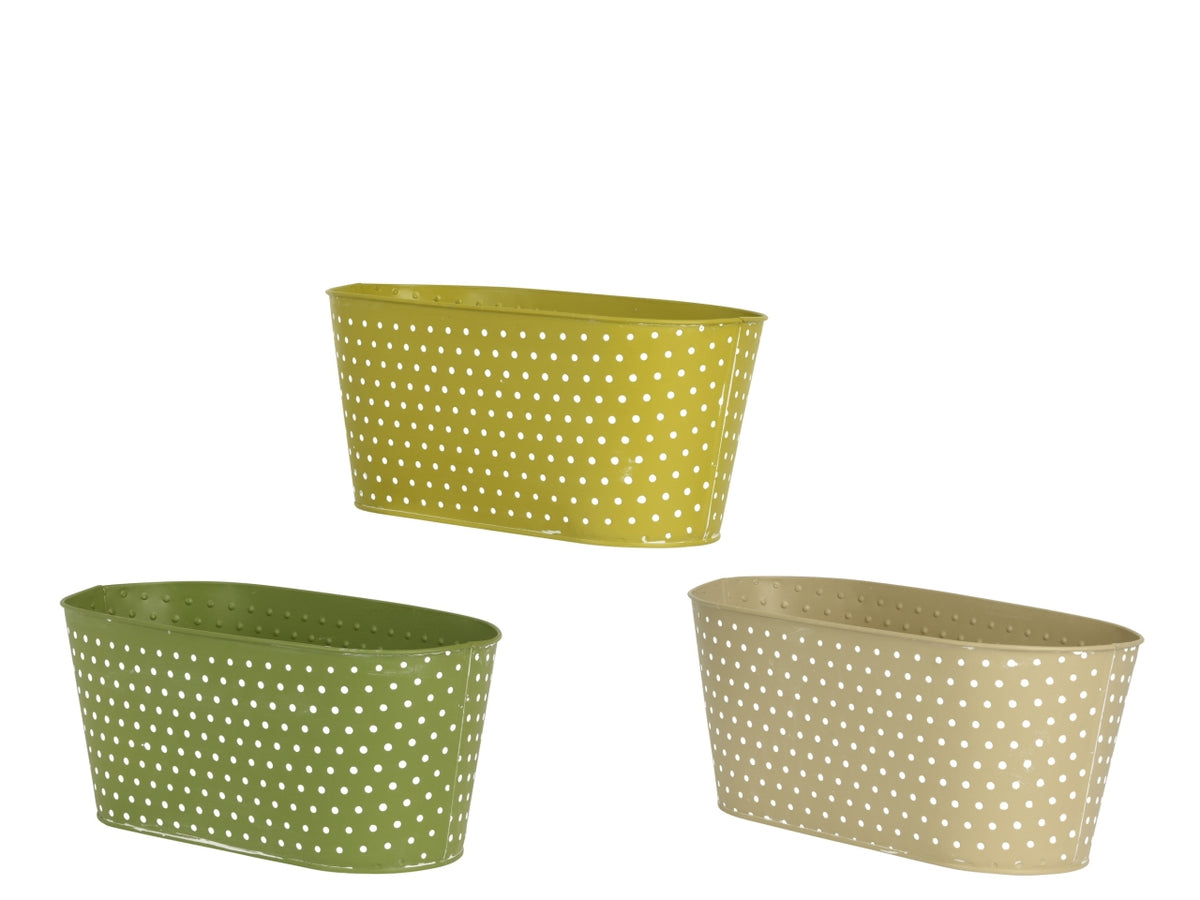 Vaso ovale metallo 3 assortiti 28x14xh.12.5cm