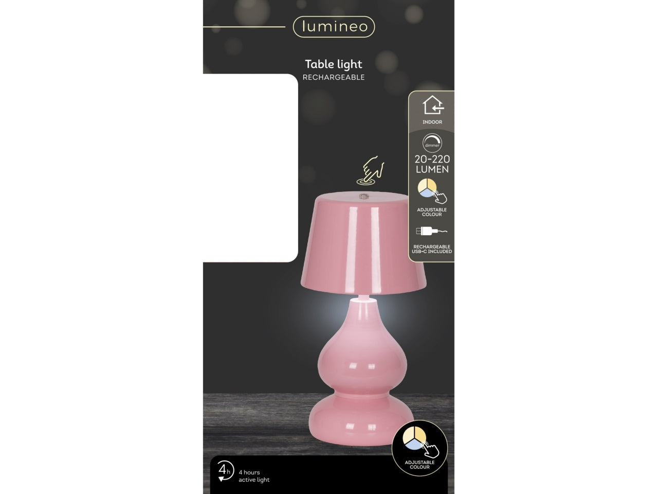 Lampada da tavolo c/led rosa d.13xh.26cm
