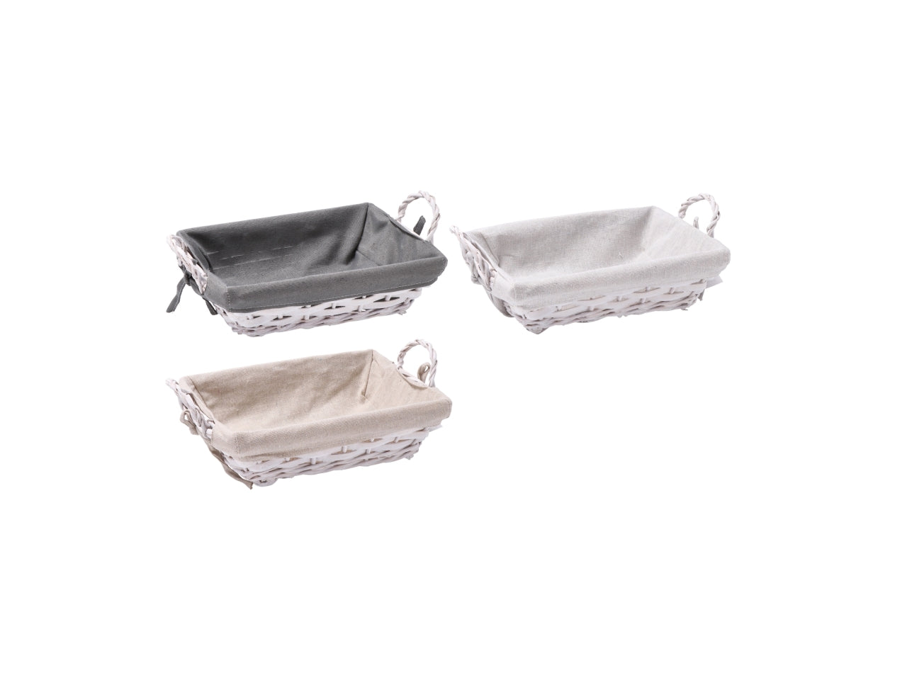 Beira cestino rettangolare 35x25xh12cm con interno di tessuto, 3 varianti di colore