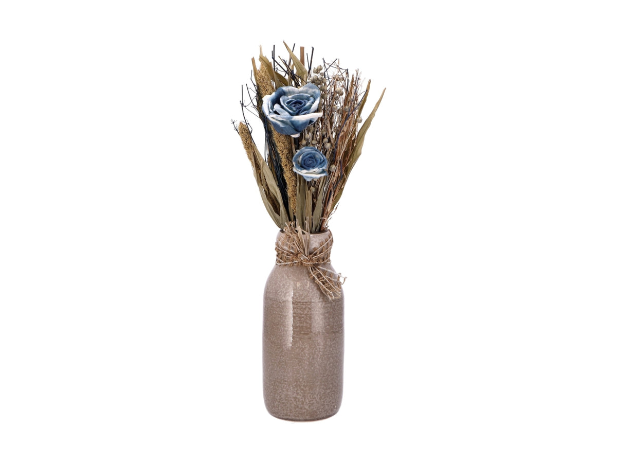 Fiori con vaso in ceramica d.10xh.40cm, colori assortiti