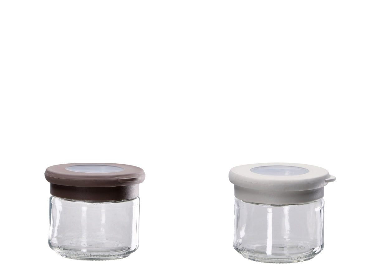 Barattolo in vetro con coperchio 10xh.8cm, 2 colori assortiti