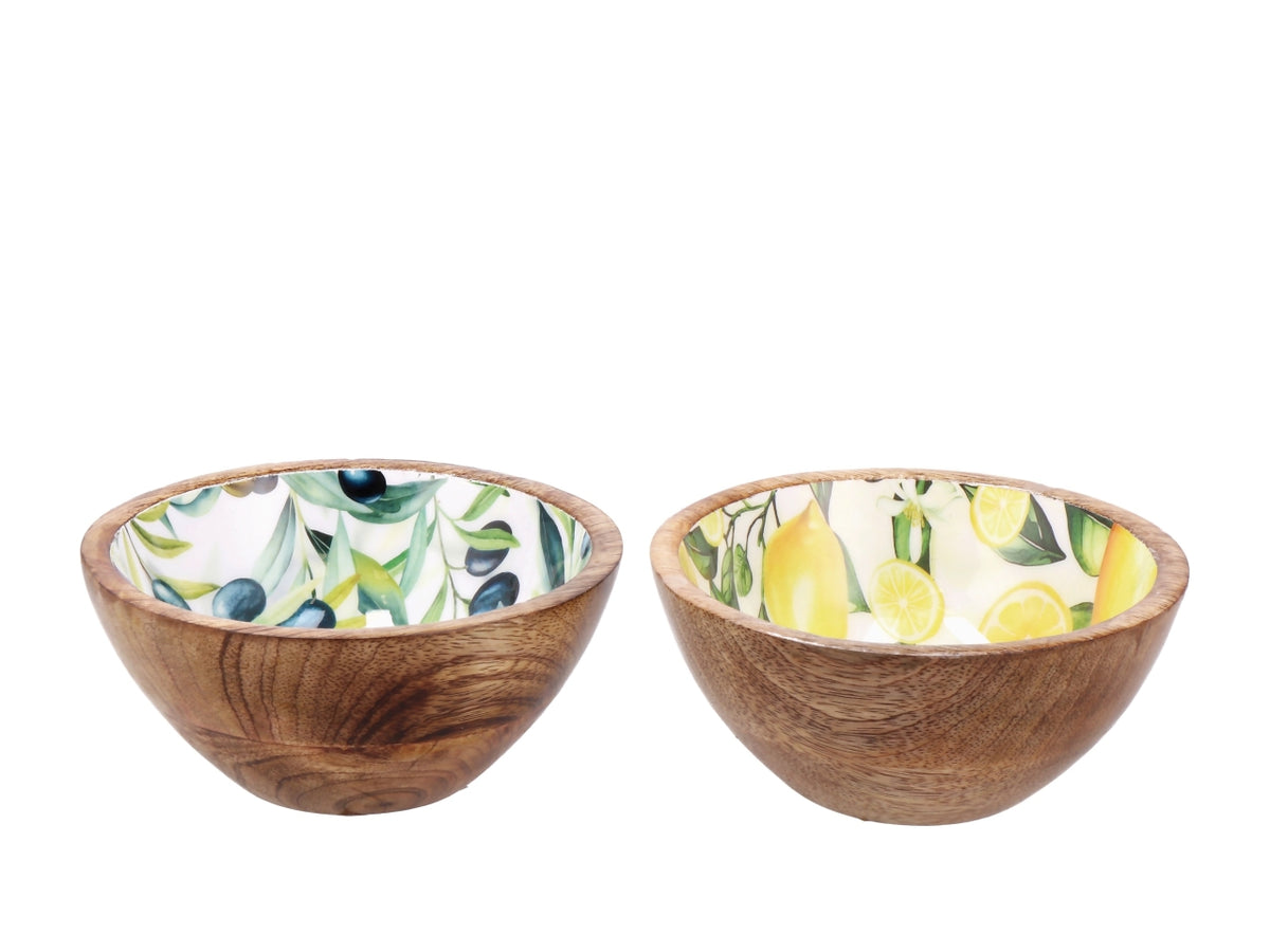 Yari ciotola d.13xh.6cm in legno, 2 decori assortiti