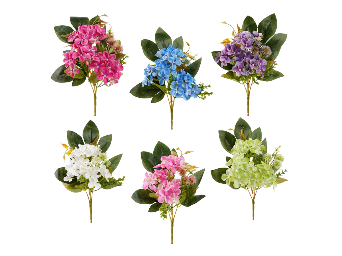 Mazzo ortensie 34cm con 3 fiori in colori assortiti
