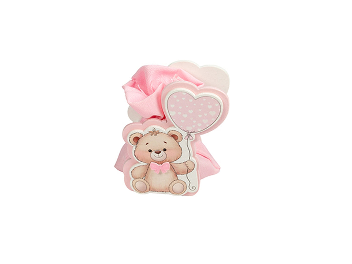 Sacchetto portaconfetti con orsetto e palloncino rosa