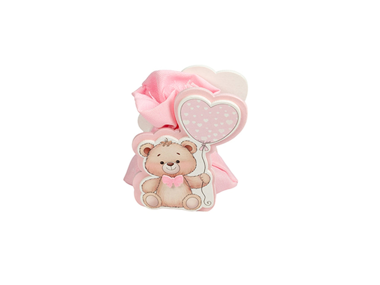 Sacchetto portaconfetti con orsetto e palloncino rosa