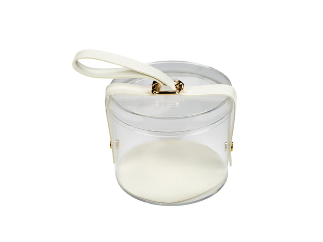 Scatola 12xh.10cm in pvc trasparente e manico in ecopelle bianco