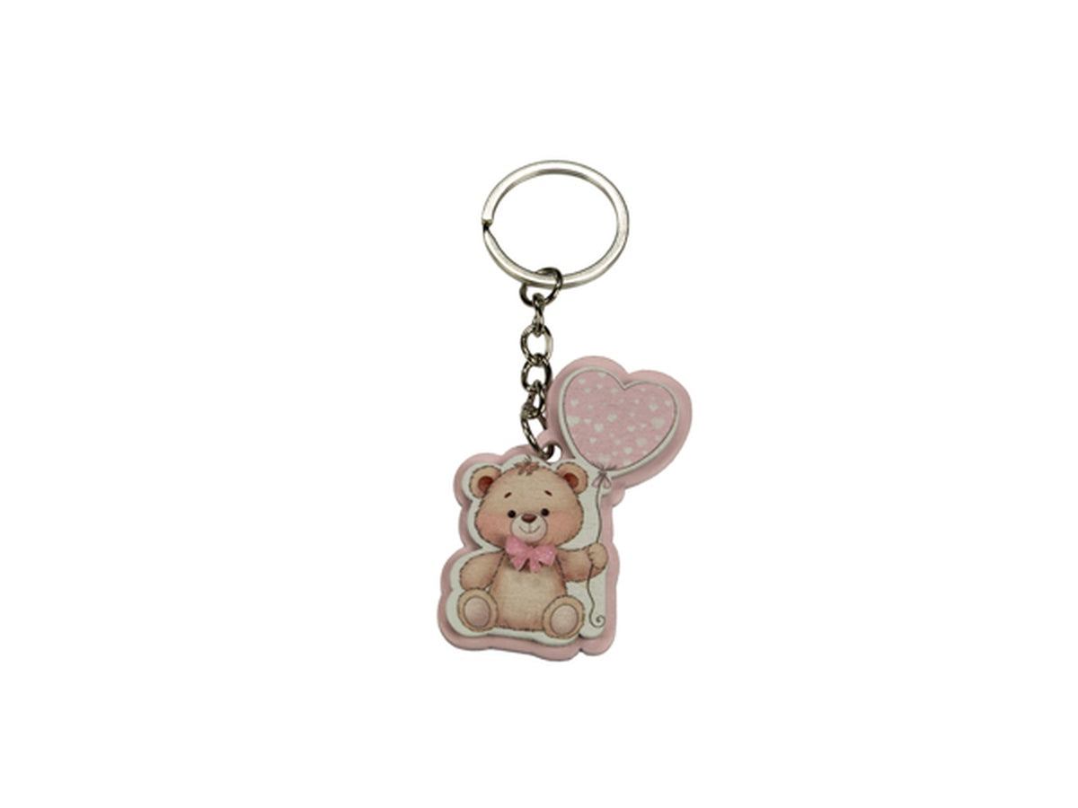 Portachiave orsetto in legno con cuore rosa