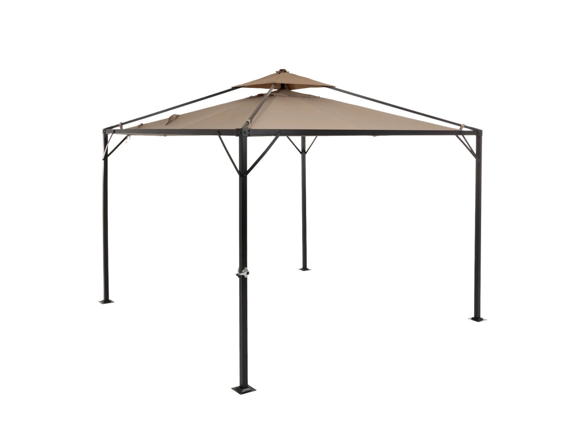 Gazebo ombrellone 3x3mt in tessuto poliestere ecrù e struttura antracite