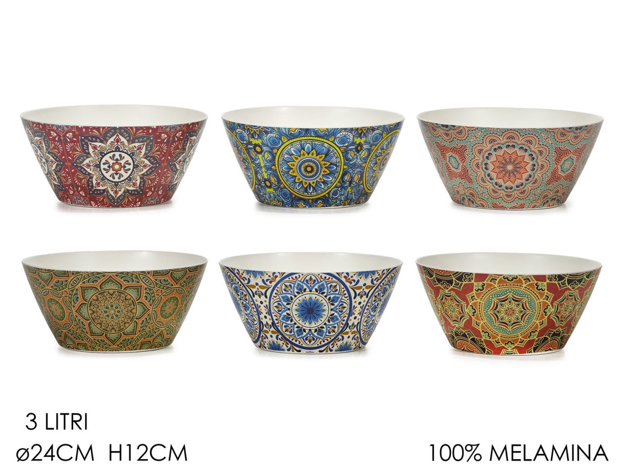 Insalatiera 3L in melamina decorazione mandala in 6 assortimenti