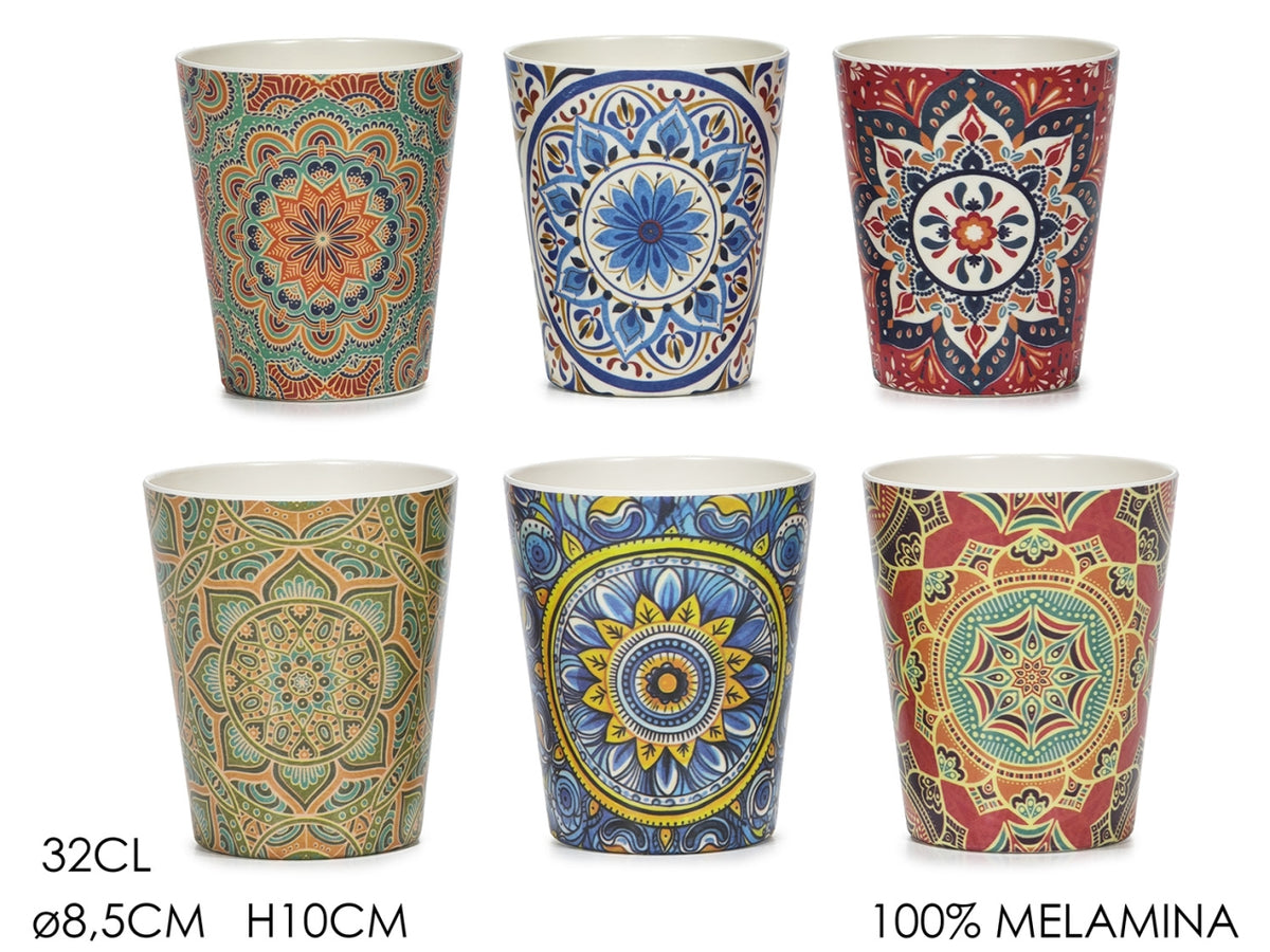 Bicchiere in melamina 32cl decorazione mandala in 6 assortimenti