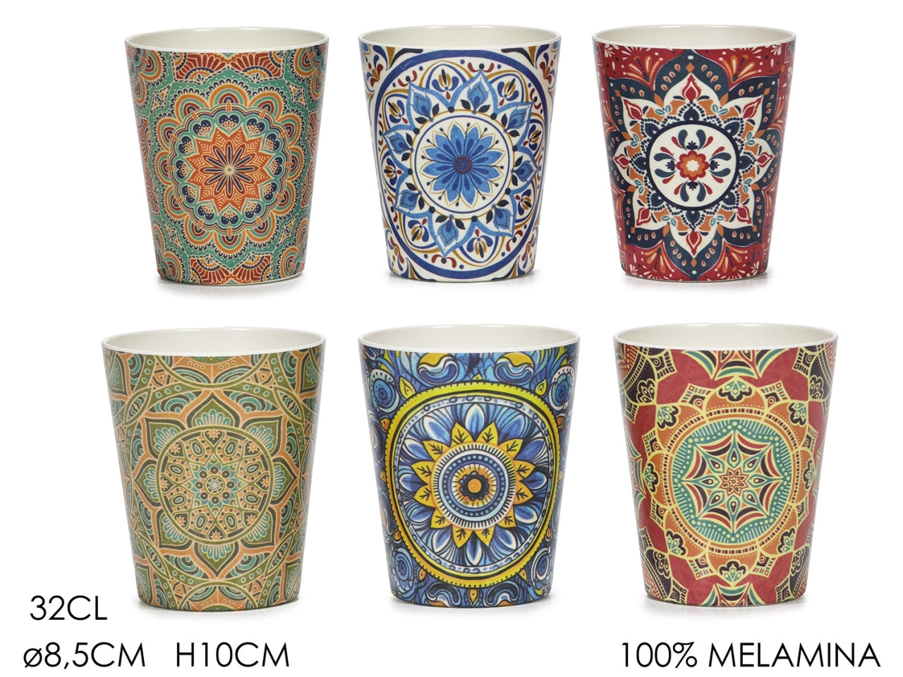 Bicchiere in melamina 32cl decorazione mandala in 6 assortimenti