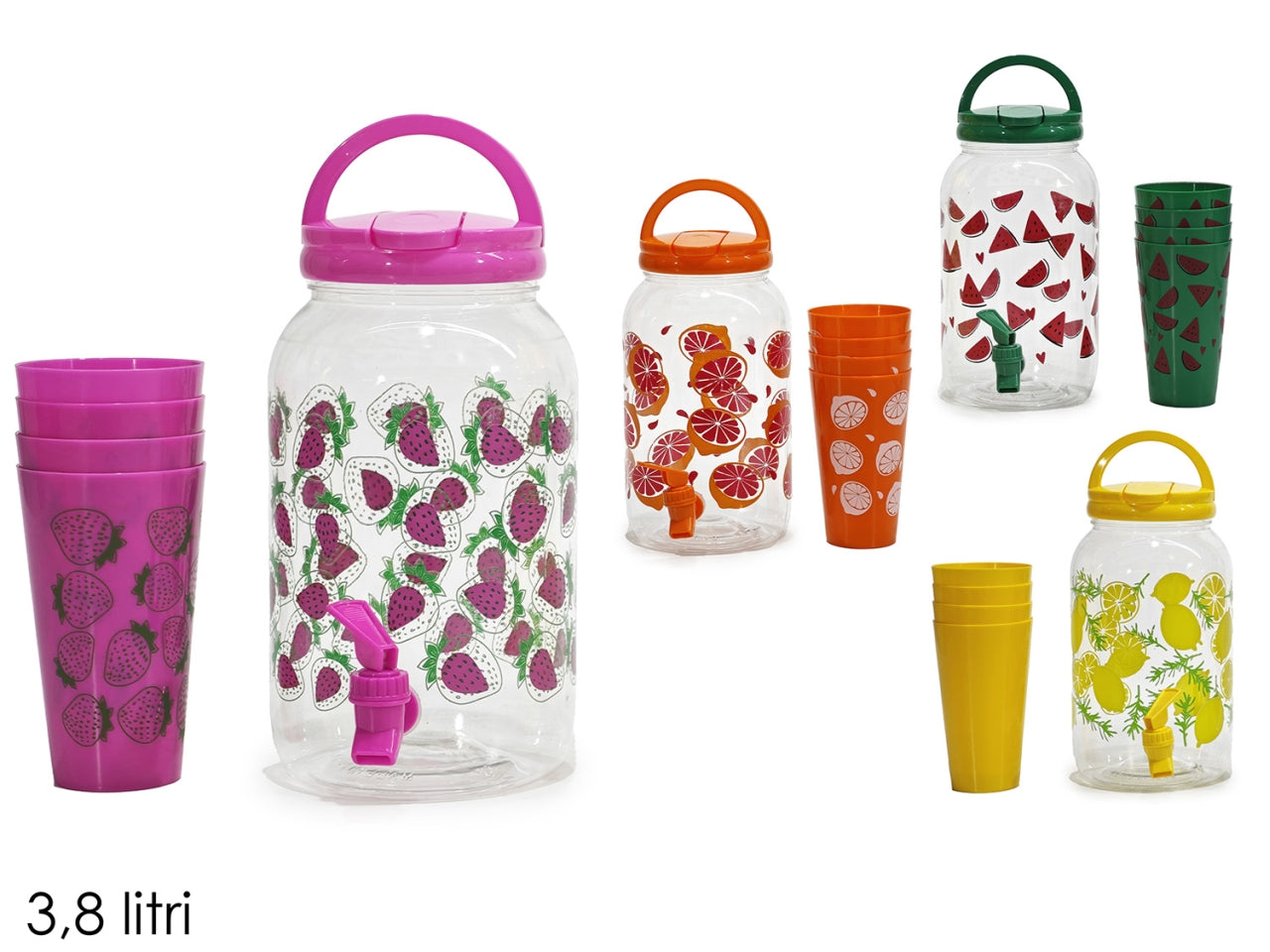 Dispenser bevande 3,8L con 4 bicchieri, decorazioni assortite