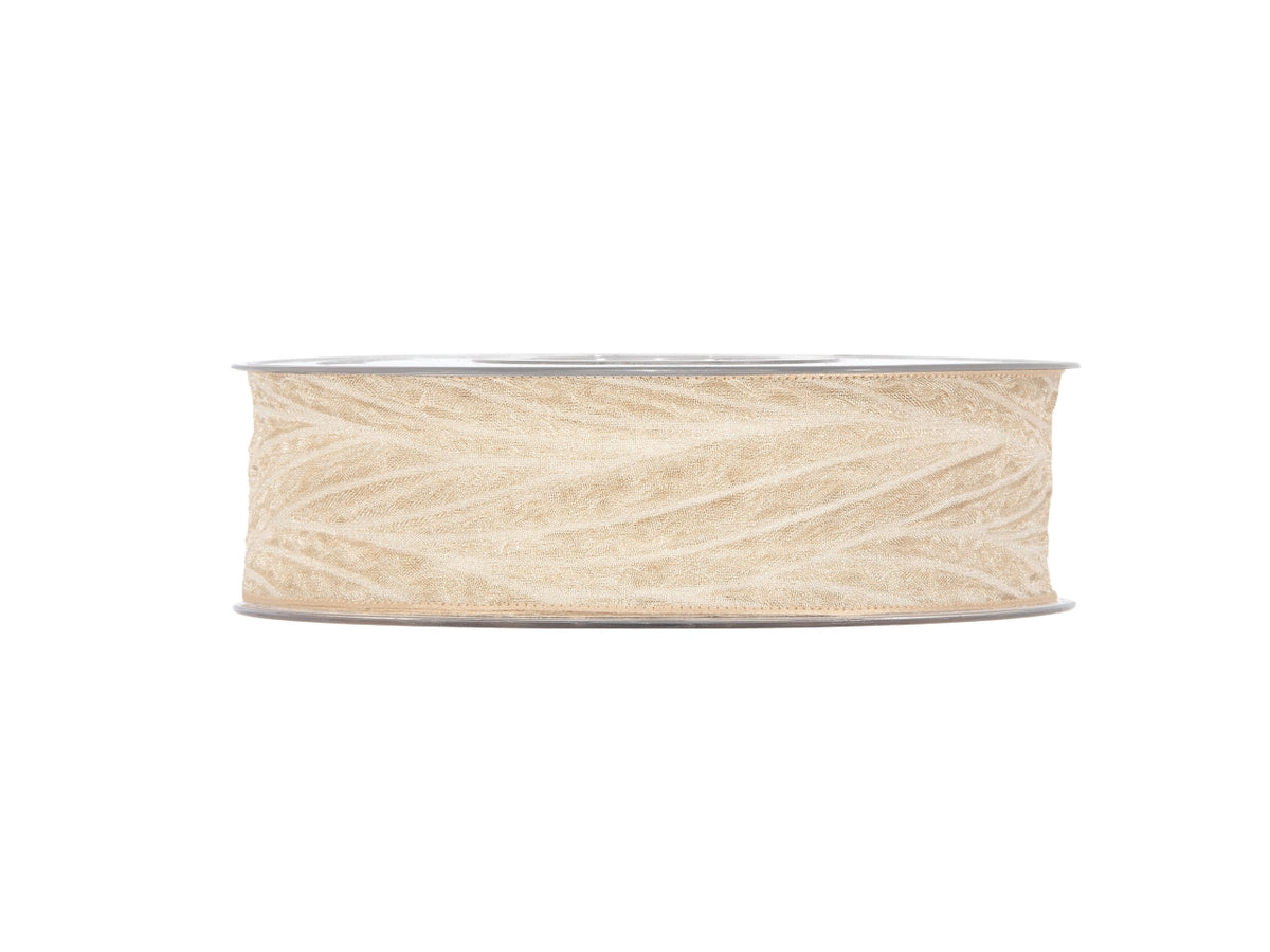 Nastro anais 2,5cmx15mt in organza con foglia in rilievo beige