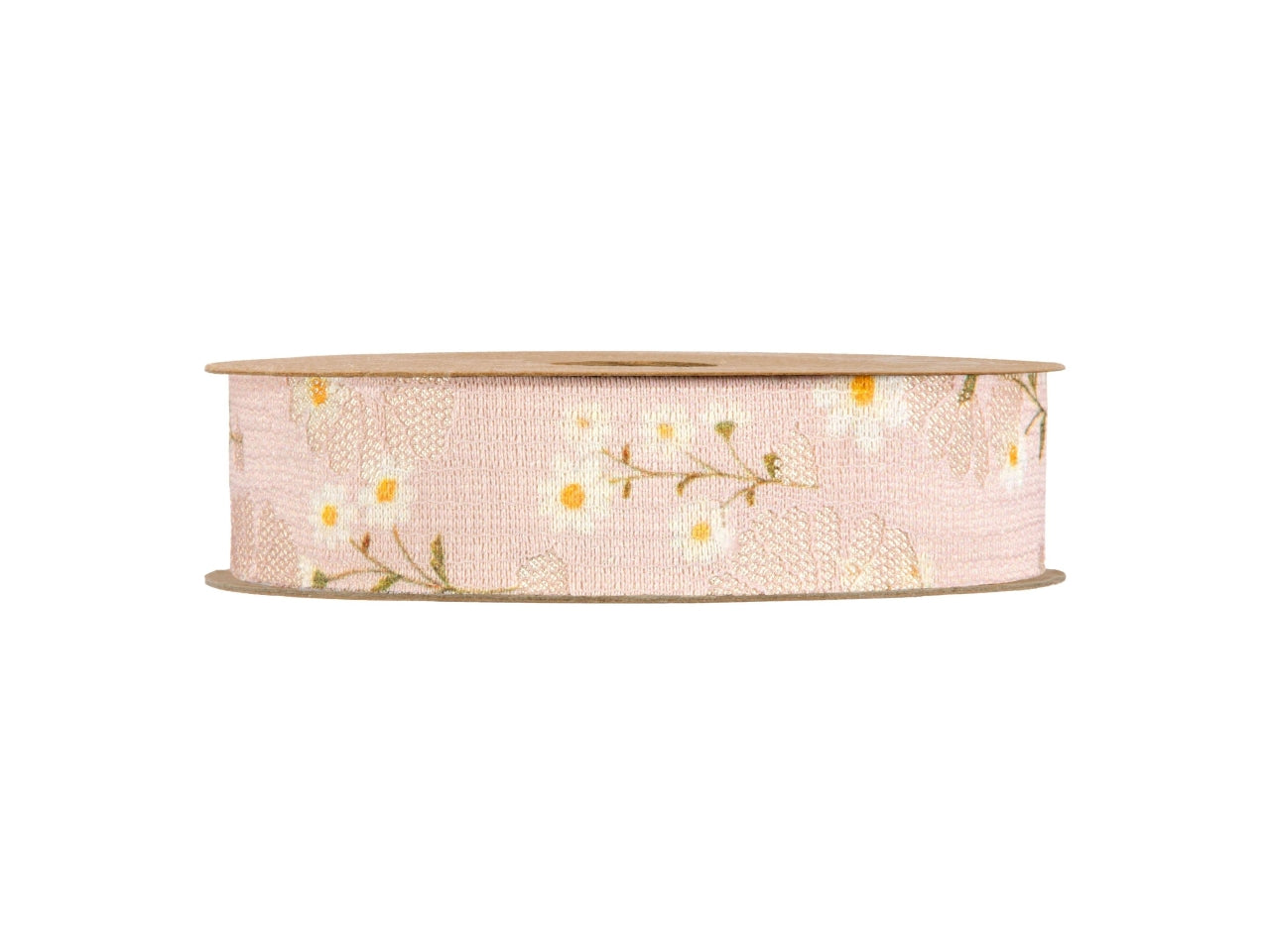 Nastro con margheritine raso con tela 2,5cmx10mt rosa