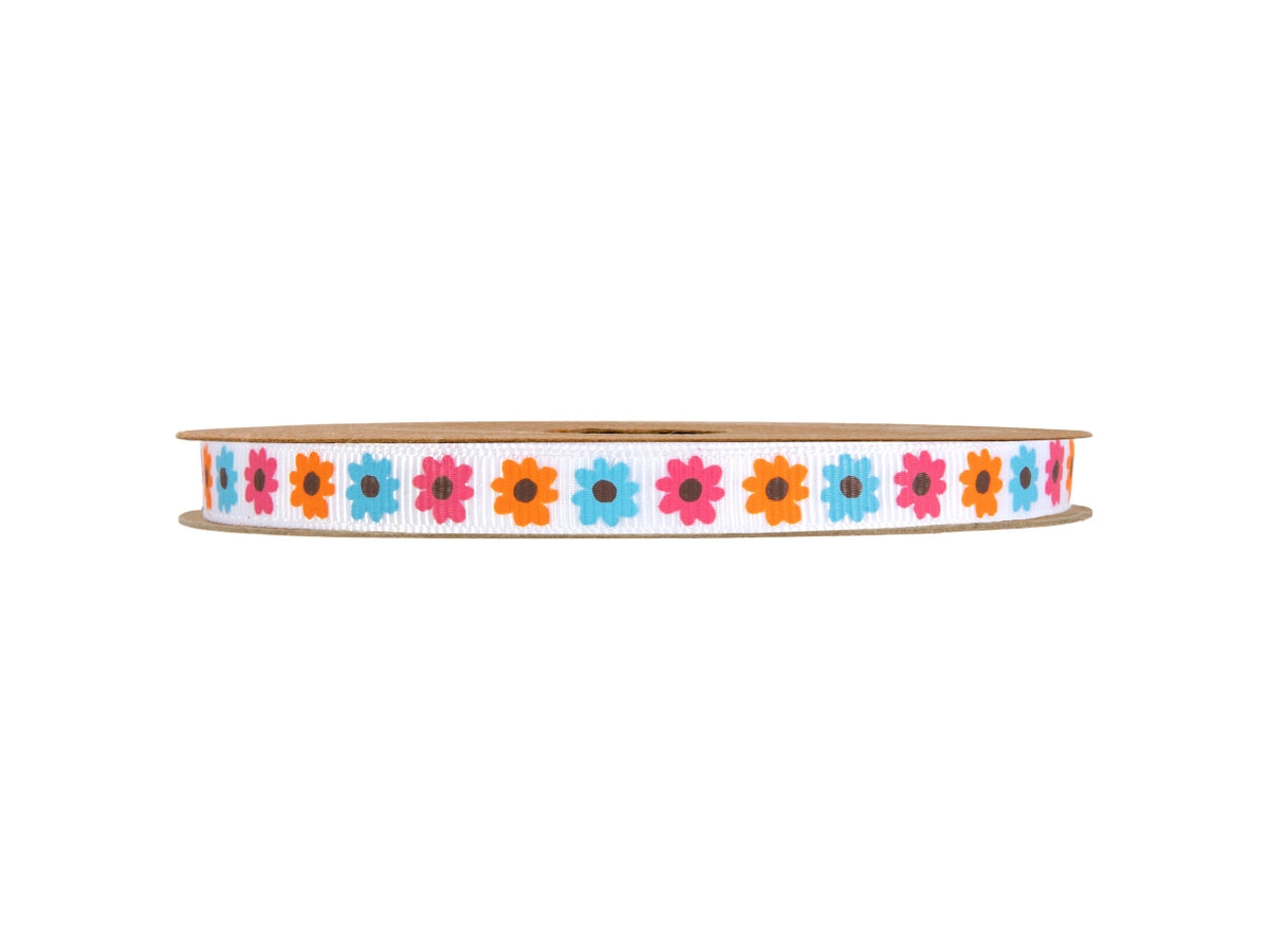 Nastro con fiori color in gros grain 1cmx20mt