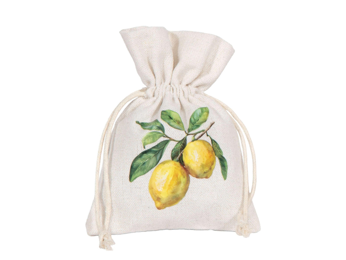 Sacchetto 10x14cm in cotone bianco con limoni
