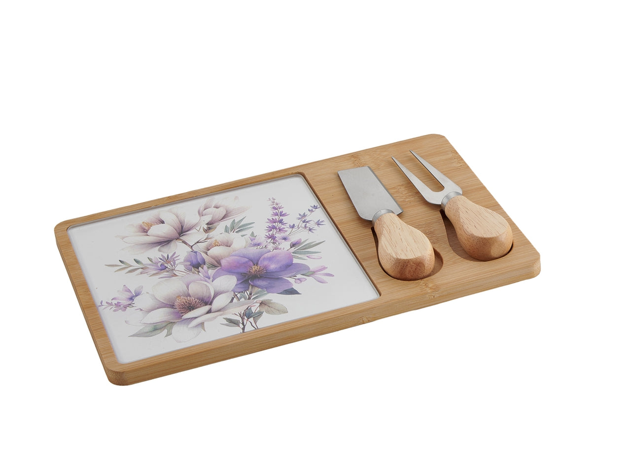 Set formaggio 25x16cm, tagliere fiorato violetto con accessori