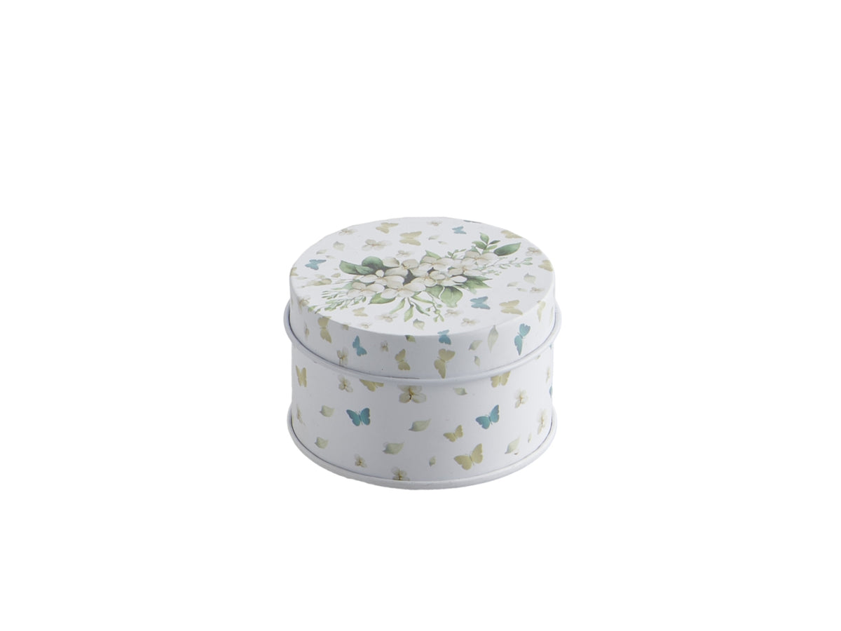 Scatolina metallo con fiori d.6,5x4,5cm