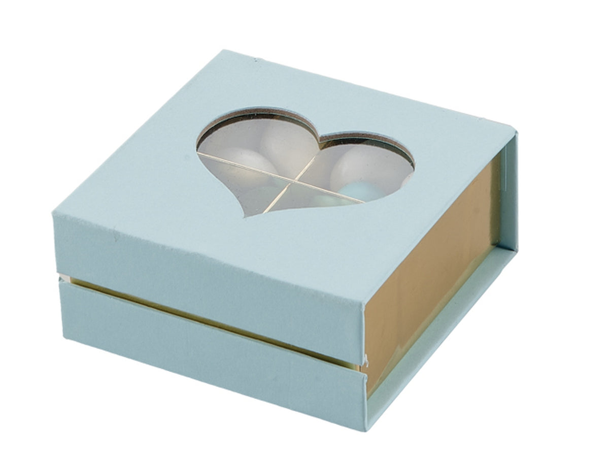 Scatola con cuore trasparente e divisori interni 9x9x4cm celeste