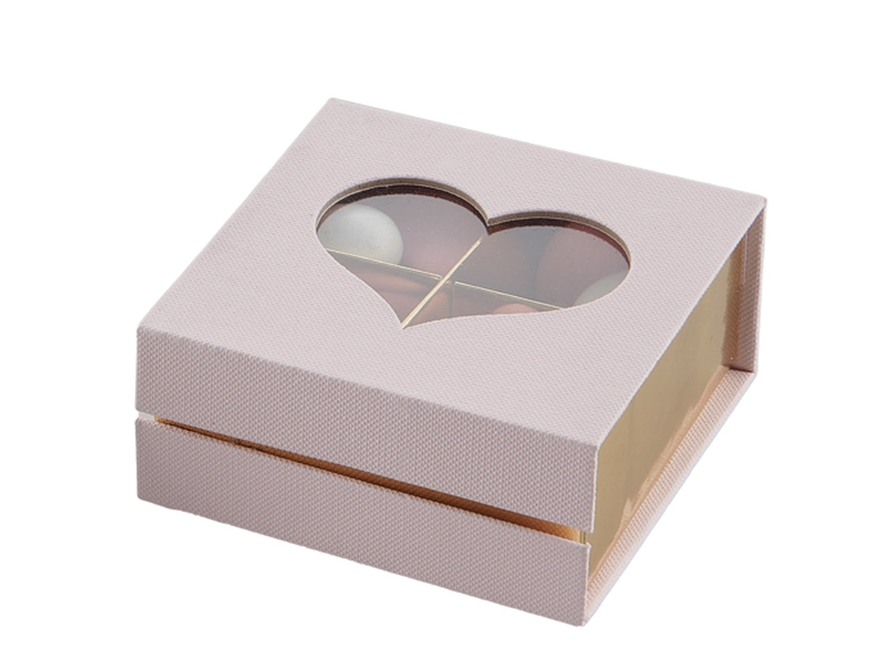 Scatola con cuore trasparente e divisori interni 9x9x4cm rosa