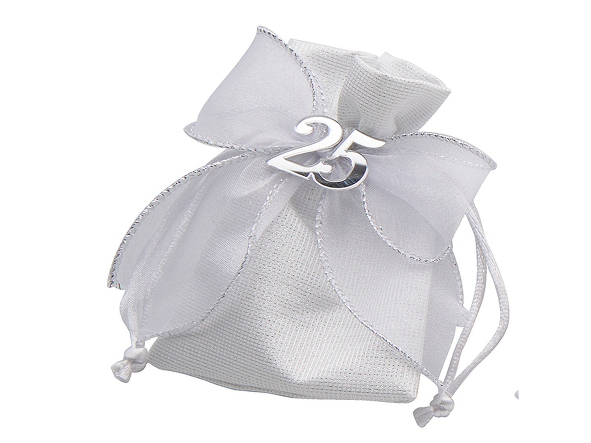 Sacchetto anniversario 25° 9x12cm con fiocco