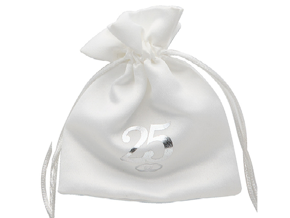 Sacchetto anniversario 25° 9x12cm argento