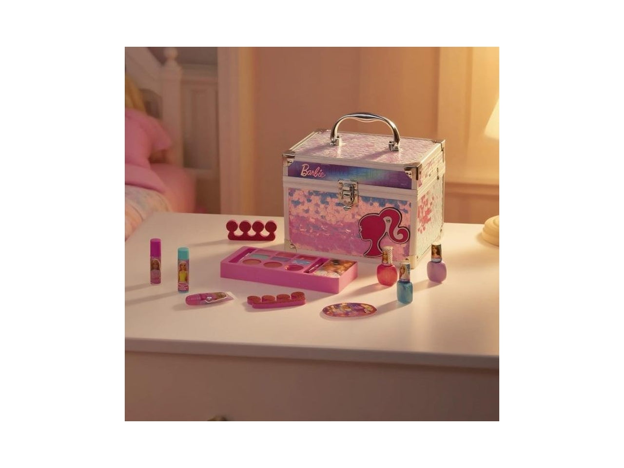 Barbie lip balm with train case 4 pz.
