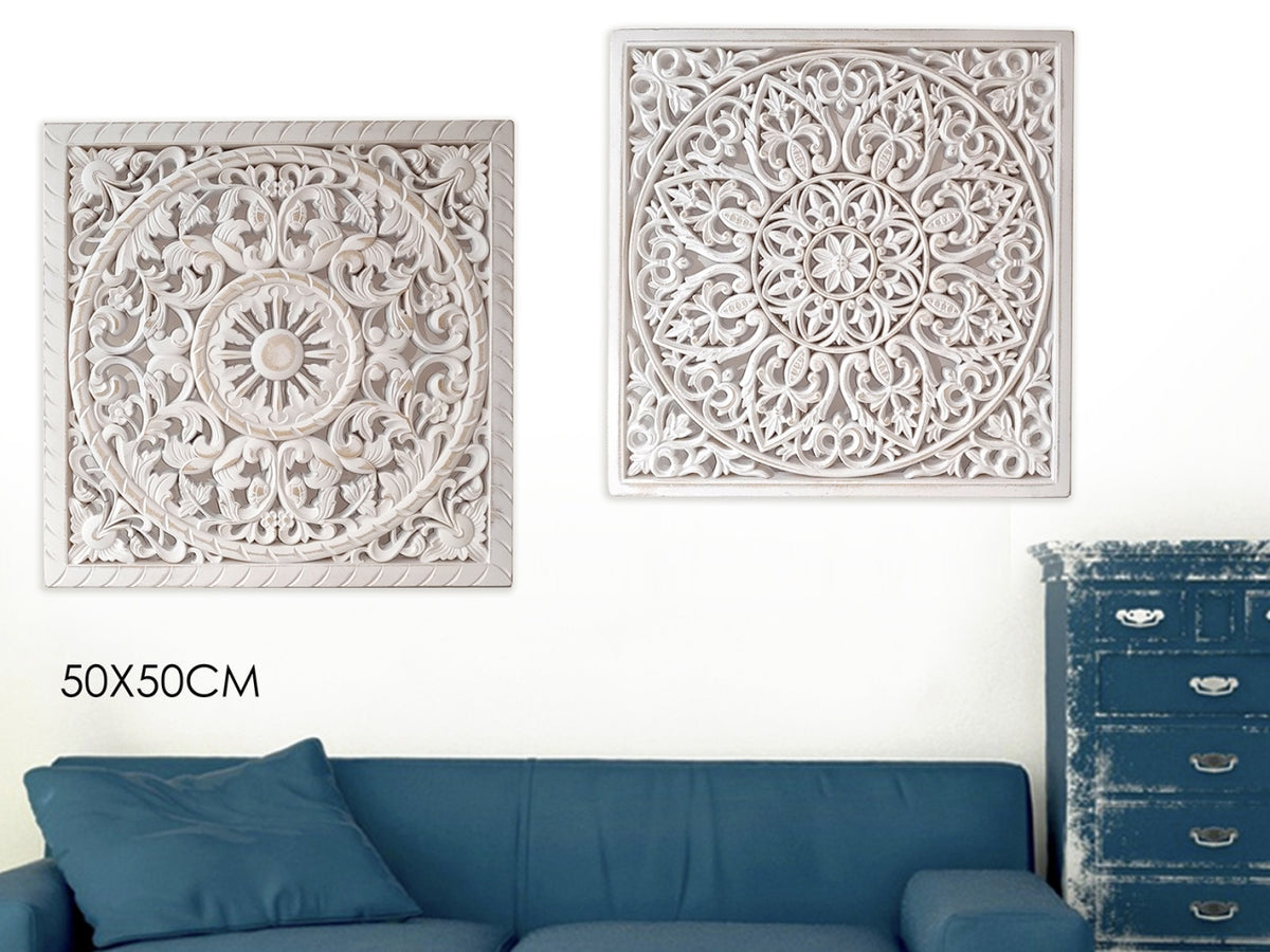 Quadro rosone intagliato 50x50cm bianco in 2 assortimenti