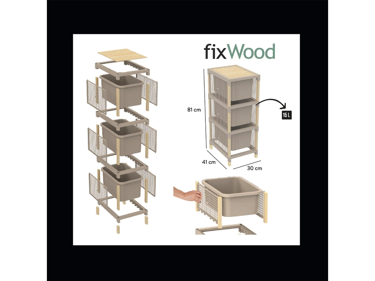 Cassettiera Fixwood 30x41xh81cm legno