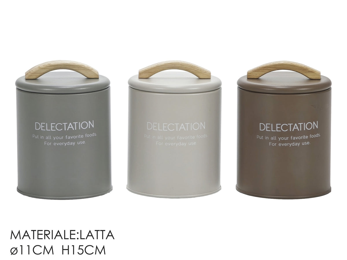 Barattolo in latta con coperchio 11xh.15cm in 3 colori assortiti