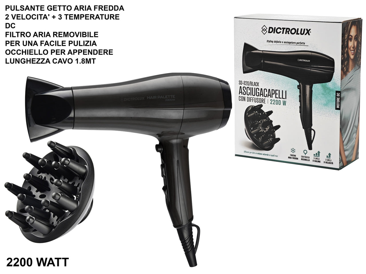 Phon con diffusore 2200w nero