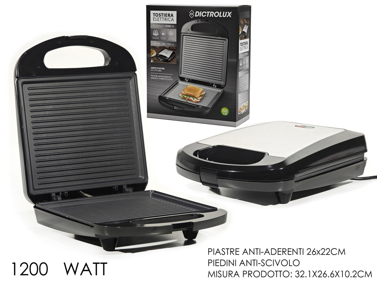 Tostiera 1200w nera/acciaio