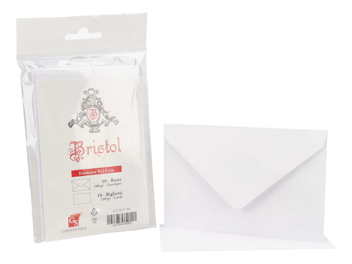 Blister 10 pezzi foglietto e busta 9x14cm bianco