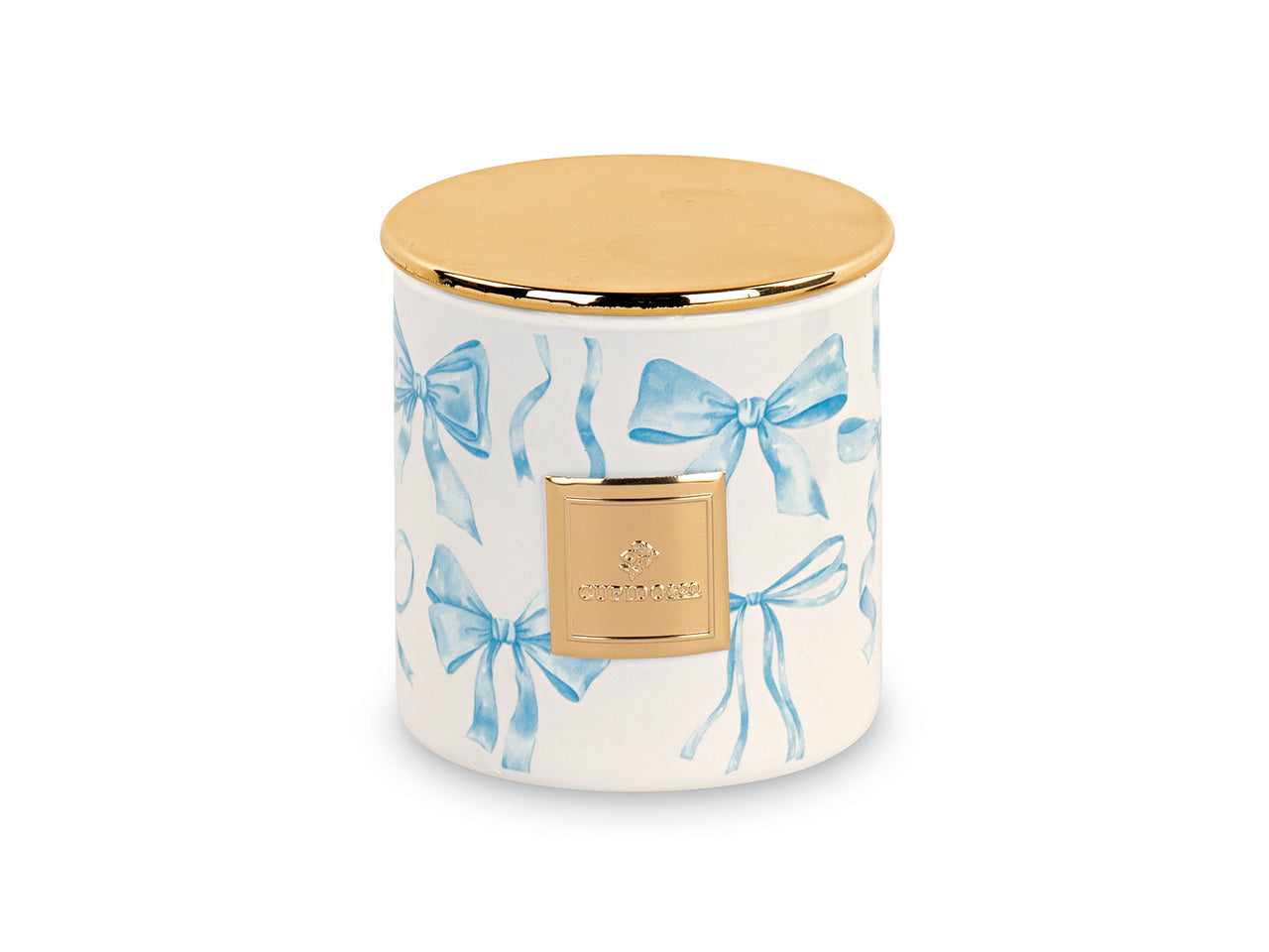 Candela vetro fiocchi azzurri con scatola d.60xh.65cm